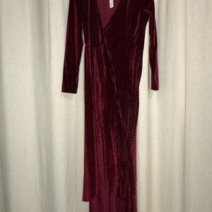 Baltic Born Deep Red Velvet Long Sleeve Dress